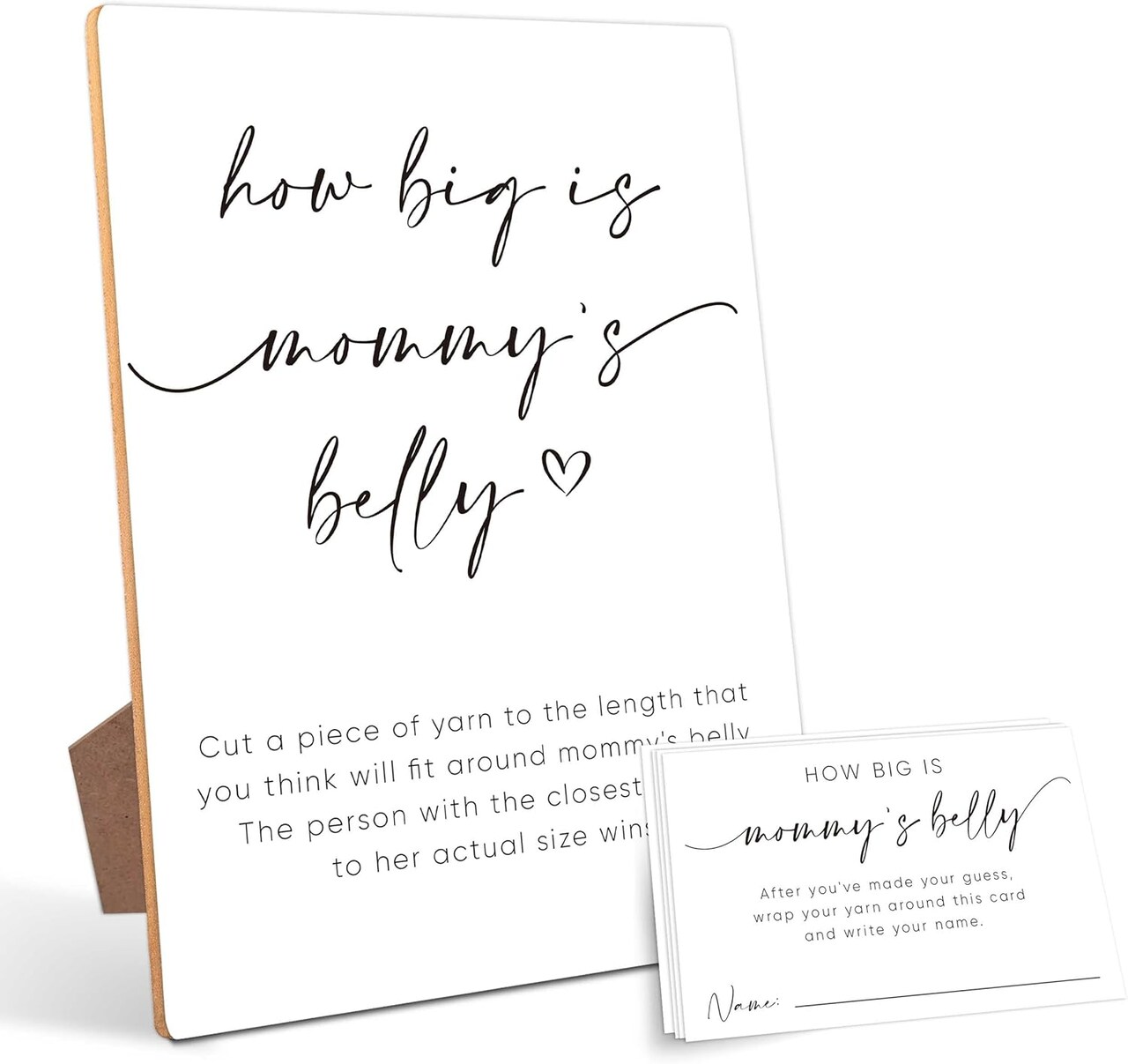 How Big is Mommy's Belly Game, Baby Shower Games, Baby Shower Decorations, Baby Shower Signs, Gender Reveal Decorations, 1 Wooden Play Sign with Stand and 50 Cards Set